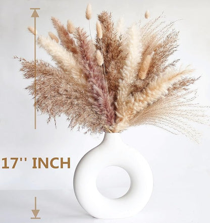 Dried Pampas Grass Decor, 128PCS Pampas Grass with Bunny Tails Dried Flowers, Reed Grass Bouquet for Wedding, Boho Flowers, Home Table Decor, Rustic Farmhouse Party