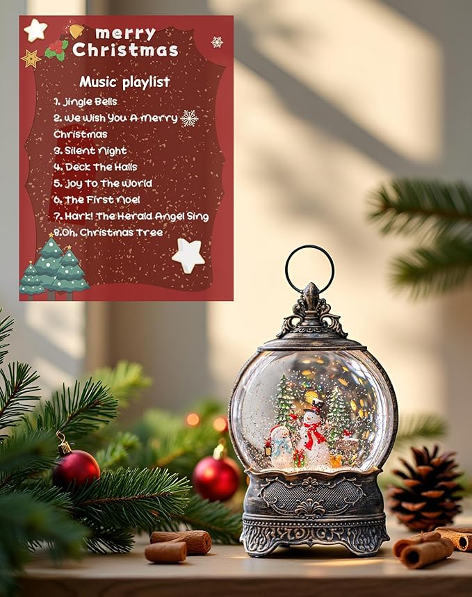 Snow Globe Lights Welcome Snowman Scene Tree Scene Music Box, USB and Battery Powered Christmas Decorations Presents.