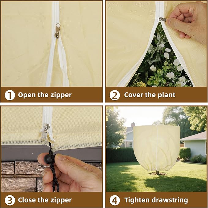 Plant Cover, Plant Protector, 4 Pack 39.3 * 31.8 inch Winter Frost Fabric Blanket, Two-Way with Drawstring for Outdoor Plants, Protects Against Cold Frost and Wind Damage.