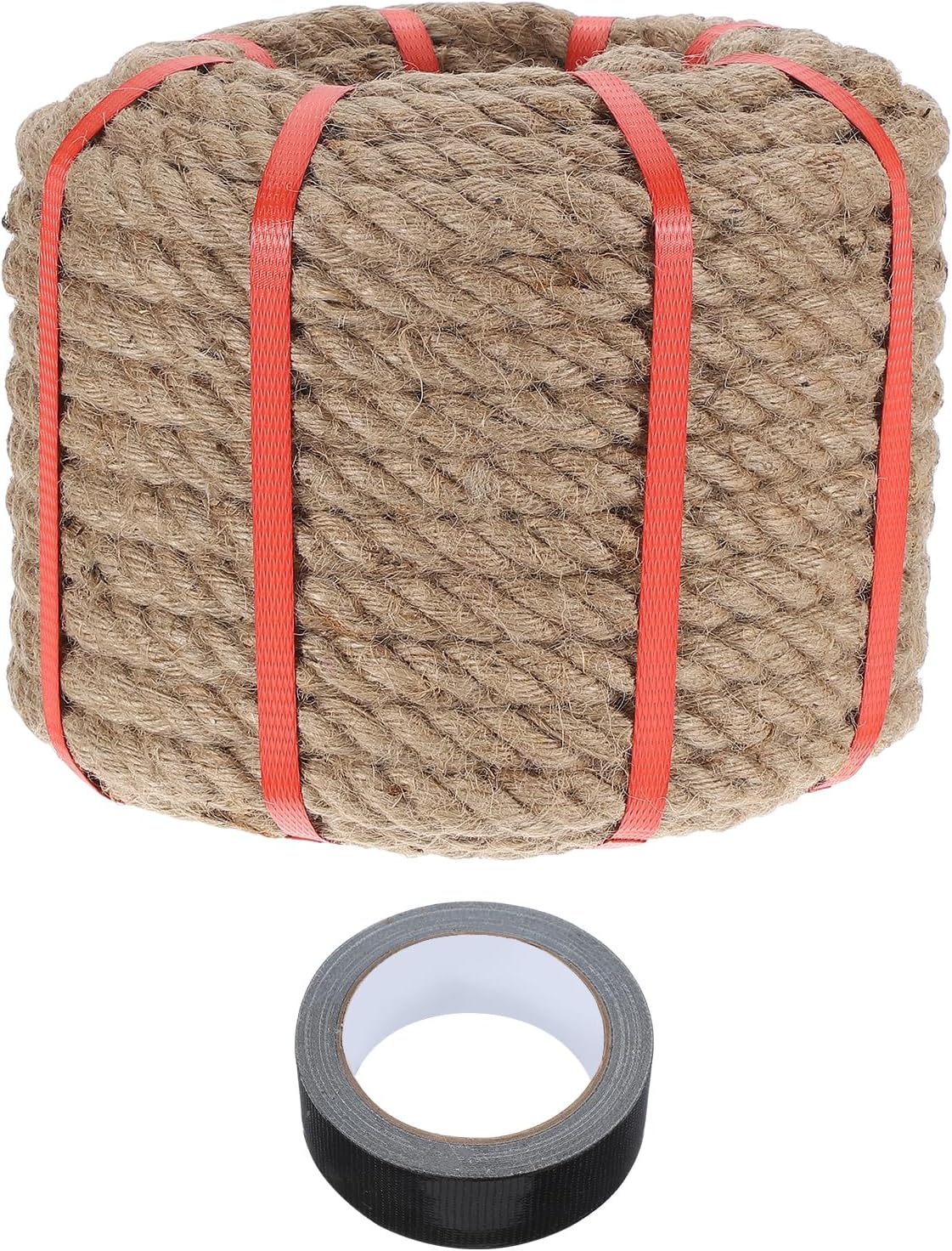 MECCANIXITY Jute Rope 0.55 Inch x 85ft, Thick Twine Rope Ropes Braided Jute Twine Natural Brown Burlap Cord String Heavy Twisted with Tape for Decorative Crafts Railing Swing Tug of War