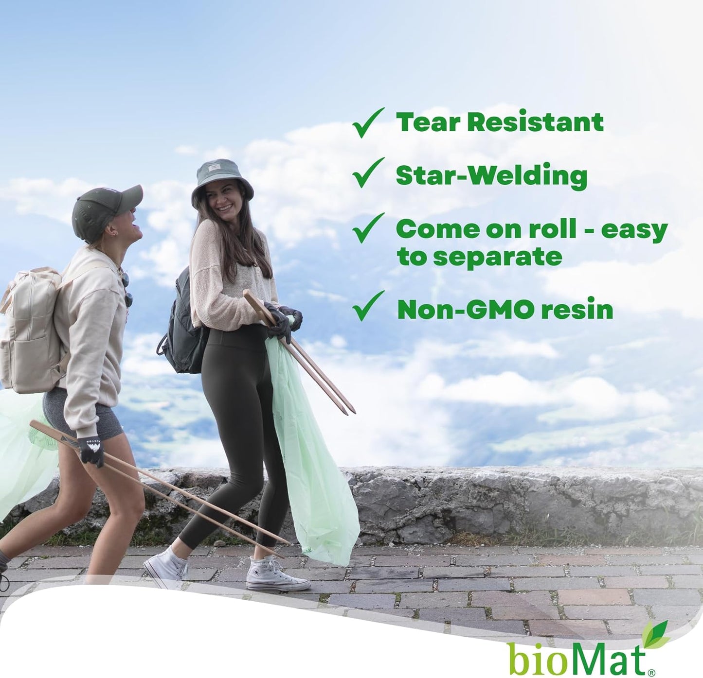 bioMat 64 Gallon Compostable Trash Bags, 30 Count, BPI ASTM D6400 Certified Compost Liner Bags for Trash Can