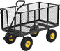 Heavy Duty Steel Garden Cart, 1100LBS Pullable Metal Garden Wagon with 10" Wheels, 180° Rotating Handle and Removable Sides for Outdoor, Farm, Yard, Beach ﻿