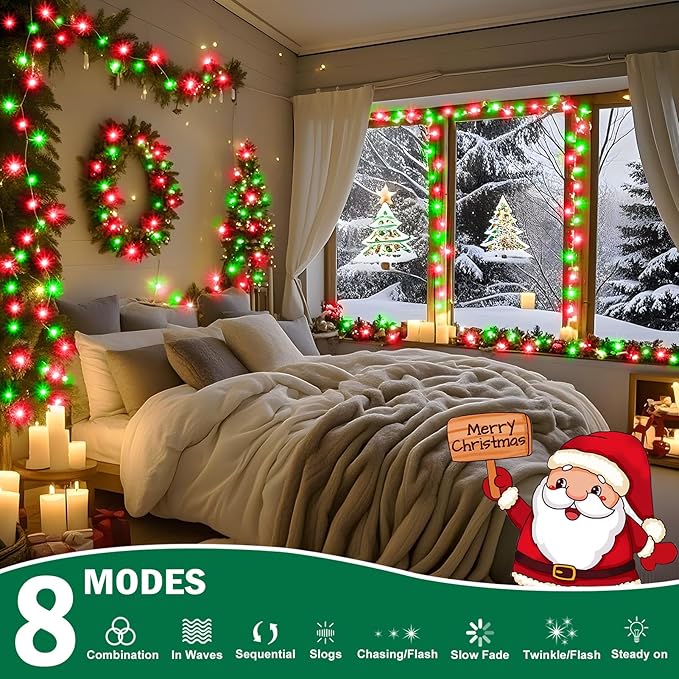 SAUIRS 403FT 1000 LED Christmas Lights Outdoor String Lights with 8 Modes Timer Waterproof Fairy Light Plug in for Outside Indoor Party Xmas Palm Tree Yard Wedding Decorations(Red and Green)