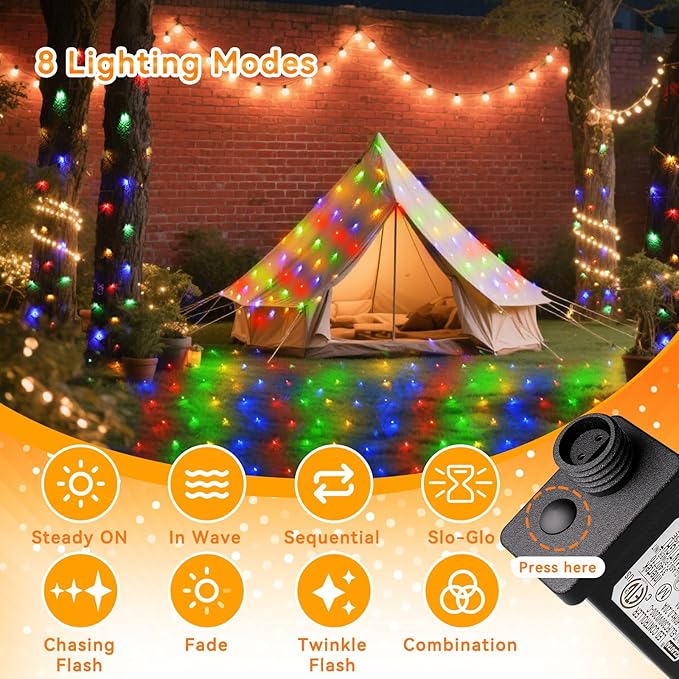360 LED Colorful Christmas Net Lights Outdoor 8 Modes, 21ft x 5ft Waterproof Mesh Lights Giant Net Light Mulitcolored Fairy Christmas Light Green Wire Connectable for Bushes Tree Garden Home Party