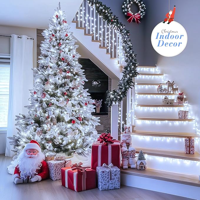 JMEXSUSS Christmas Lights, 8 Modes Waterproof Christmas Light Outdoor Plug in, Clear Wire String Lights Indoor Bedroom 720LED 230 FT White