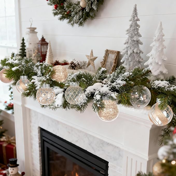 Ouddy Decor 36 Pcs Clear Christmas Ball Ornaments, 2.36" Shatterproof Champagne Plastic Christmas Ornaments Set Decorative Hanging Transparent Baubles for Xmas Tree Holiday Party Decor, Champagne