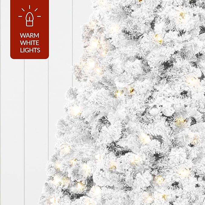 Best Choice Products Pre-Lit White Christmas Tree, 9ft Artificial Snow Flocked Full Fir Tree, Holiday Decoration w/ 900 Lights, 2,094 Branch Tips
