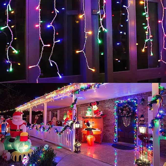 Techip Halloween Christmas Lights Outdoor, 33ft 400 LED Icicle Lights for Outside, Plug in Curtain String Lights Twinkle Tree Lights 8 Modes Waterproof for Patio Party Holiday Decorations Colorful