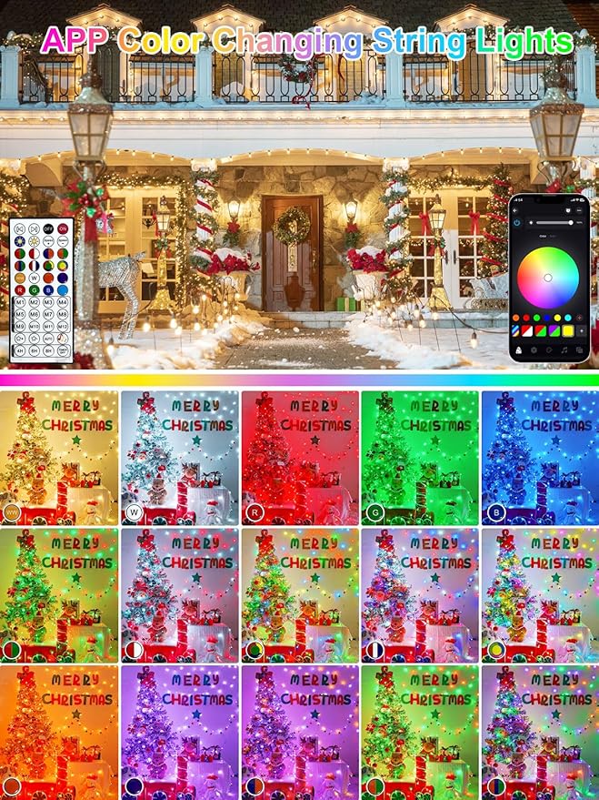Smart Color Changing Christmas Lights with Remote & App Control, 132FT 400 LED RGB String Lights with Timer, Music Sync Multiple Modes Twinkle Christmas Tree Light Waterproof Indoor Outdoor Xmas Decor