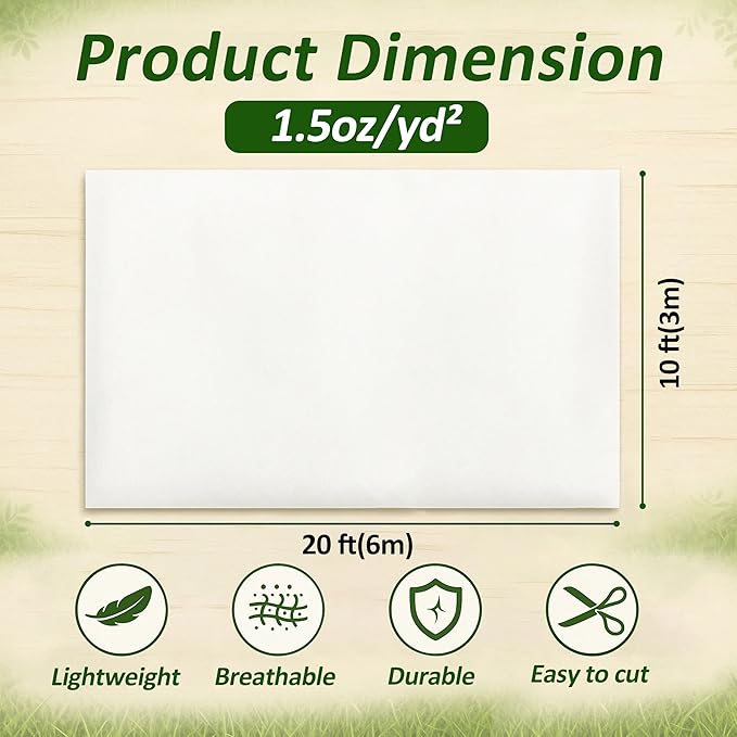 Gardzen 1.5 oz Plant Covers Freeze Protection, Reusable 10ft x 20ft Floating Row Covers, Thicker Frost Blankets for Outdoor Plants, Pests Protection, White