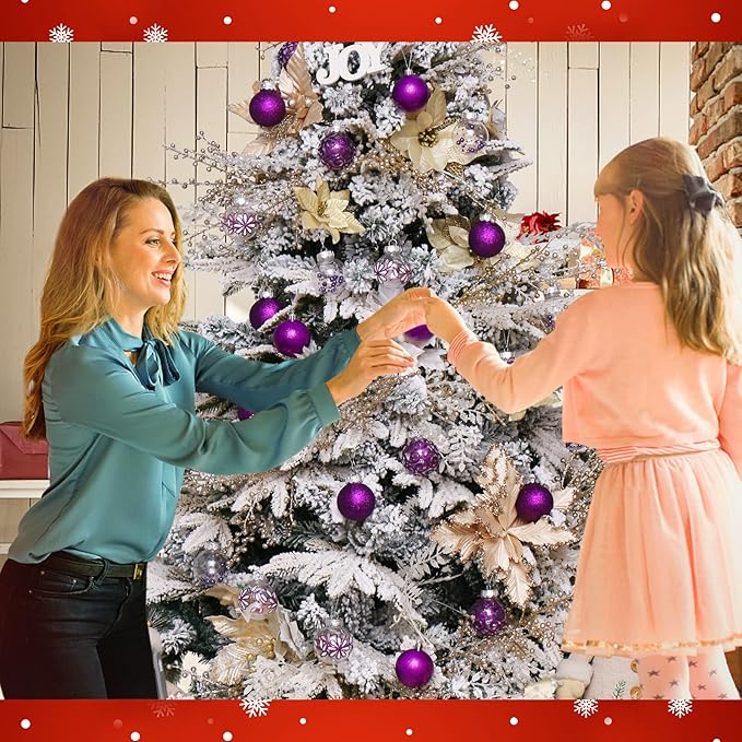 Clear Christmas Ornaments Set, 30ct 2.36inch Purple Shatterproof Christmas Ornaments Balls for Christmas Tree Delicate Stuffed Decorative Transparent Crystal Baubles for Xmas Halloween Wedding Party