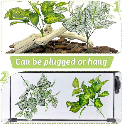 Hamiledyi 5 Pcs Reptile Plants Terrarium Hanging Fake Plant Leaves, Bearded Dragon Tank Accessories, Habitat Decor for Snake Leopard Gecko Lizard Chameleon Spider Turtle (Style 2)