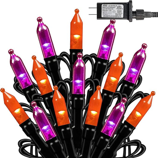 Dazzle Bright 200 LED Halloween Mini String Lights, 65FT Connectable Waterproof Plug in with 8 Modes Lights for Indoor Outdoor Patio Garden Party Decorations (Purple & Orange)