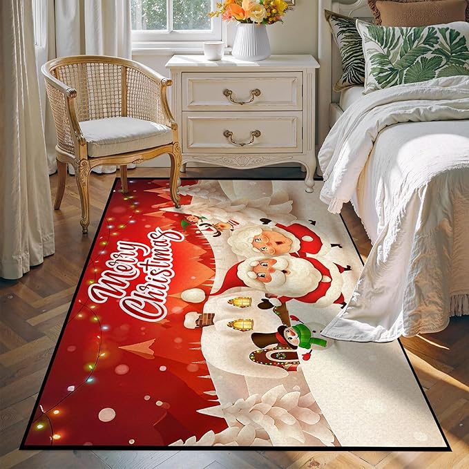 Christmas Rug, Snowflake Rug, Xmas New Year Gift Door Mat for Bedroom Living Room Kitchen, Merry Christmas Indoor Floor Mats for Holiday Festive Decoration,71" X 47"