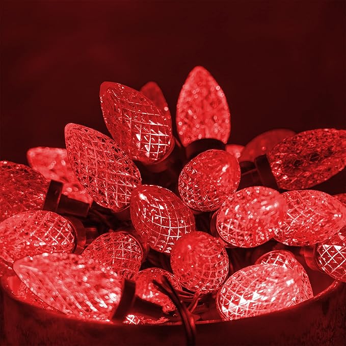 Dazzle Bright C9 Christmas String Lights, Waterproof Connectable Green Wire Fairy Lights, Christmas Lights for Indoor Outdoor Home Yard Xmas Tree House Decorations (Red, 100 LED)