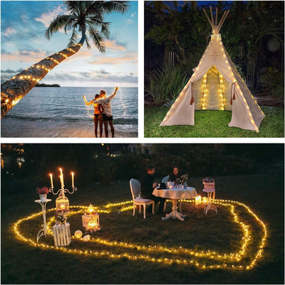QITONG 4 Pack Warm White Solar Fairy Lights, Each 33ft 100 LED String Light Outdoor Waterproof, 8 Modes Copper Wire Mini Twinkle Lights for Outside