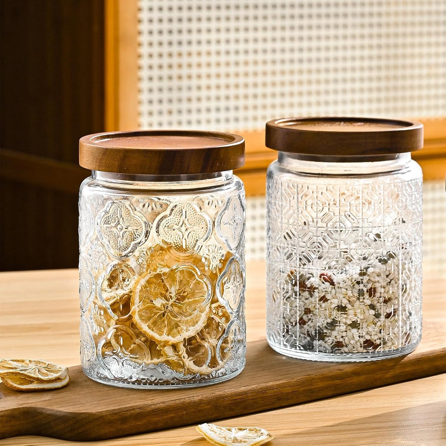 24oz Vintage Glass Canister With Lid Small Glass Jars Wide Mouth Mason Jars Airtight Coffee Canisters Kitchen Storage Containers For Sugar Tea Spice Flour Candy Cookie Cereal Cute Decorative