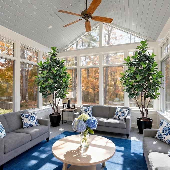 8FT Faux Fiddle Leaf Fig Tree, Large Artificial Plants Indoor Ficus Lyrata Trees, Realistic Fake Tree in Pot Floor Plant for Home Decor Office Christmas Housewarming Gift