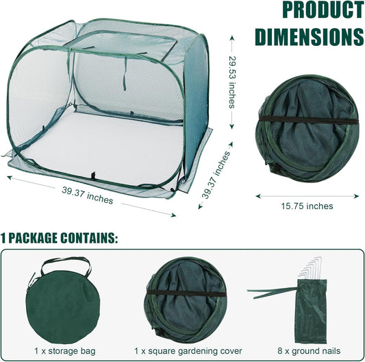 Pop Up Mesh Plant Cover, Plant Protector for Raised Garden & Flower Bed, Net Cage Plant Guard for Fruits, Vegetables, Seedlings and Herbs, 8 Ground Stakes for Fixing.