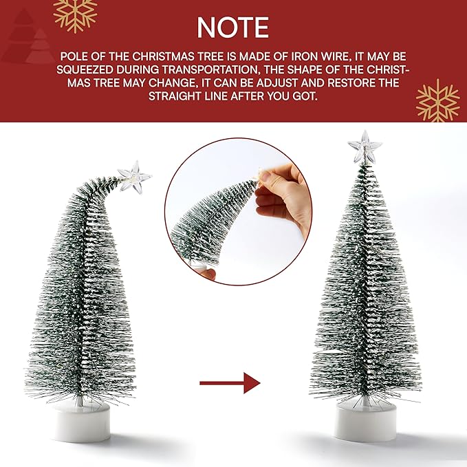 JOYIN 8 Pcs Mini Xmas Decor with LED Lights, Prelit Classic Small Christmas Tree in 4 Sizes with Star Topper, Tabletop Artificial Tree with Snow for Xmas Indoor Home Decor Holiday Festive (Green)