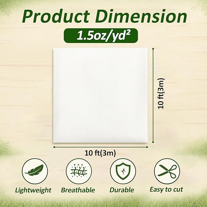 Gardzen 1.5 oz Plant Covers Freeze Protection, Reusable 10ft x 10ft Floating Row Covers, Thicker Frost Blankets for Outdoor Plants, Pests Protection, White