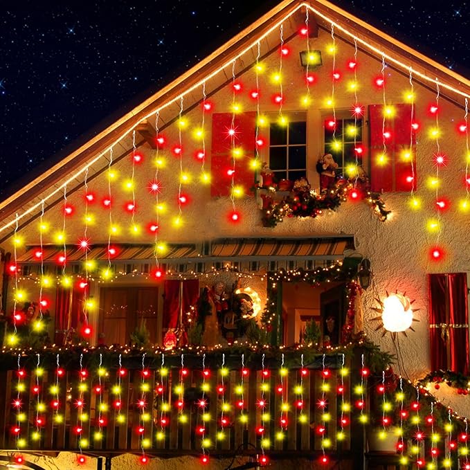 164FT Christmas Lights Outdoor, 1600 LED Outdoor String Lights Waterproof Plug in with 8 Modes & Timer, Christmas String Lights for Tree Party, Garden, Holiday Decorations（Red+Warm White）