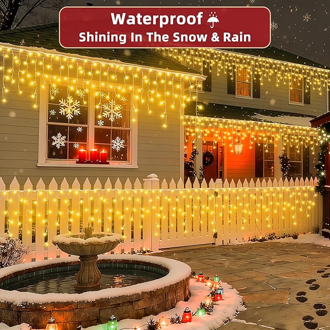 1332 LED 132ft Christmas Lights with 296 Drops, 12 Lighting Modes Warm White Christmas Decoration Twinkling Lights Dimmable, Timer Outdoor Waterproof Fairy Lights for Indoor Garden House Eaves Roof