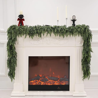 2PCS Artificial Cedar Garland for Christmas Decoration - Realistic Winter Greenery Garland for Mantel, Fireplace, Table, Door, Holiday Indoor Outdoor Decor 6FT