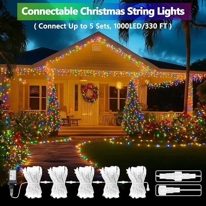 Connectable 200 LED Christmas Lights Indoor Outdoor with Timer, 66FT 13 Modes Multicolor String Lights Waterproof, Twinkle Fairy Lights Plug in Clear Wire for Christmas Tree, Bedroom, Classroom Decor