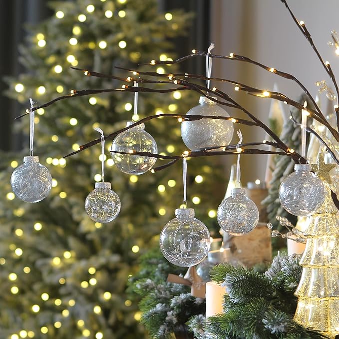 Sea Team Shatterproof Clear Plastic Christmas Ball Ornaments Decorative Xmas Balls Baubles Set with Stuffed Delicate Decorations (80mm/3.15 inch 20-Pack, Silver)