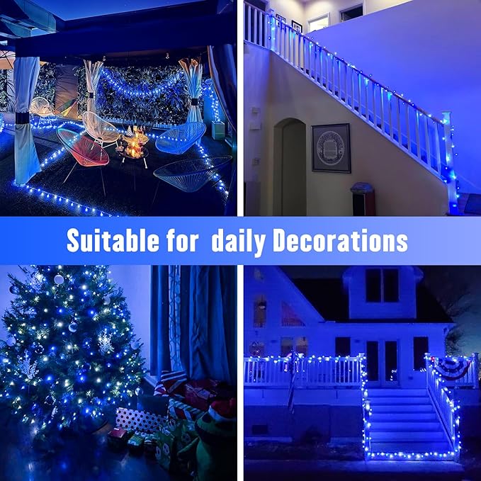JMEXSUSS 250LED Christmas String Lights 91.5ft Extendable Green Wire Christmas Lights Outdoor Waterproof, 8 Modes LED String Lights Indoor for Tree Wedding Party Garden Patio Decoration, Blue & White