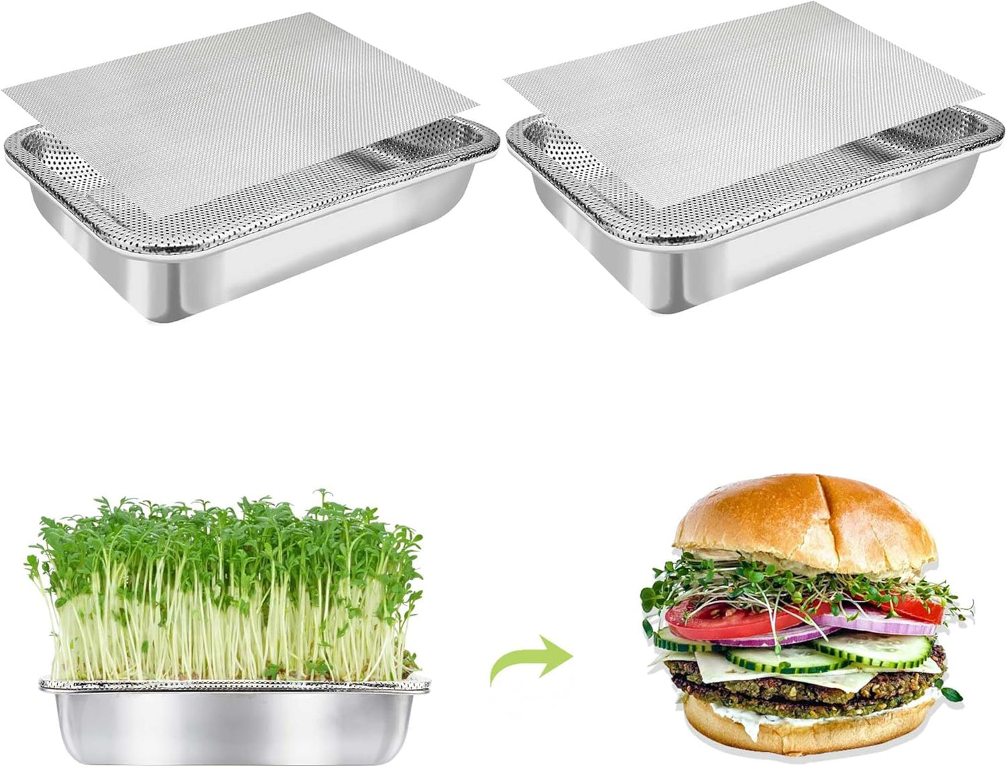 Stainless Steel Sprouts Growing Kit 4-Tier 14 inch Trays, Microgreens Growing Kit, Seed Sprouting Tray with Encrypted Mesh Sprouts for Beans Alfalfa Broccoli Wheat Grass