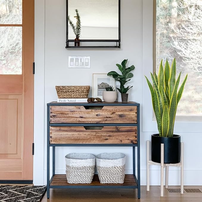 Hollyone Artificial Snake Plant Potted, 28 Inch Faux Sansevieria Trifasciata Plants Large Tall Tropical Fake Snake Plants Tree in Black Pots for Home Office Room Patio Garden Indoor Outdoor Decor