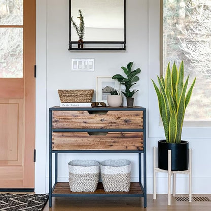 Hollyone Artificial Snake Plant Potted, 28 Inch Faux Sansevieria Trifasciata Plants Large Tall Tropical Fake Snake Plants Tree in Black Pots for Home Office Room Patio Garden Indoor Outdoor Decor