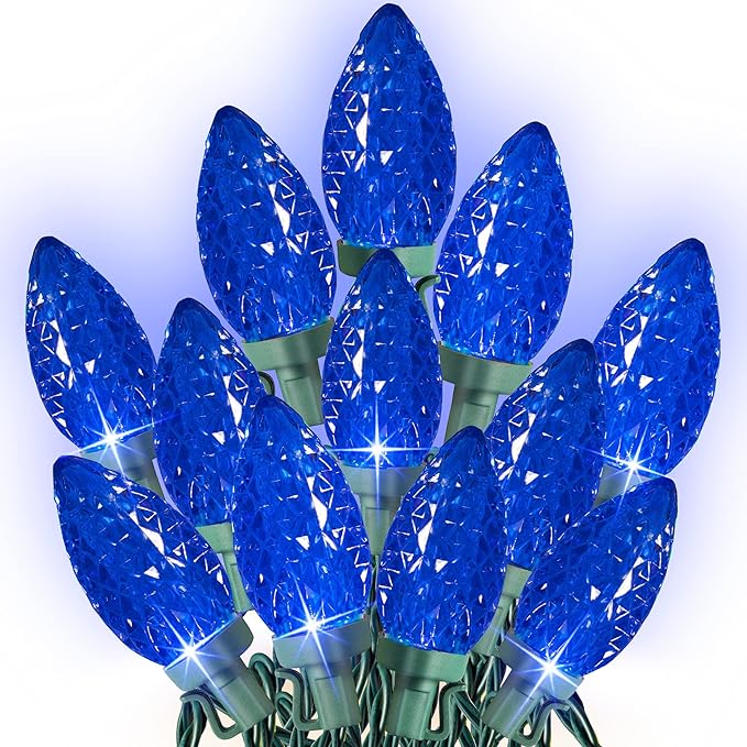 Dazzle Bright C9 Christmas String Lights, 100 LED 66 FT Waterproof Connectable Green Wire Fairy Lights, Christmas Lights for Indoor Outdoor Home Garden Yard Xmas Tree House Decorations (Blue)