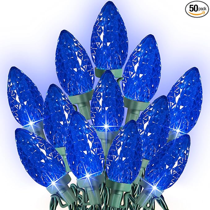 Dazzle Bright C9 Waterproof Blue Christmas Lights, 50 LED, 33ft Long, Indoor Outdoor Use