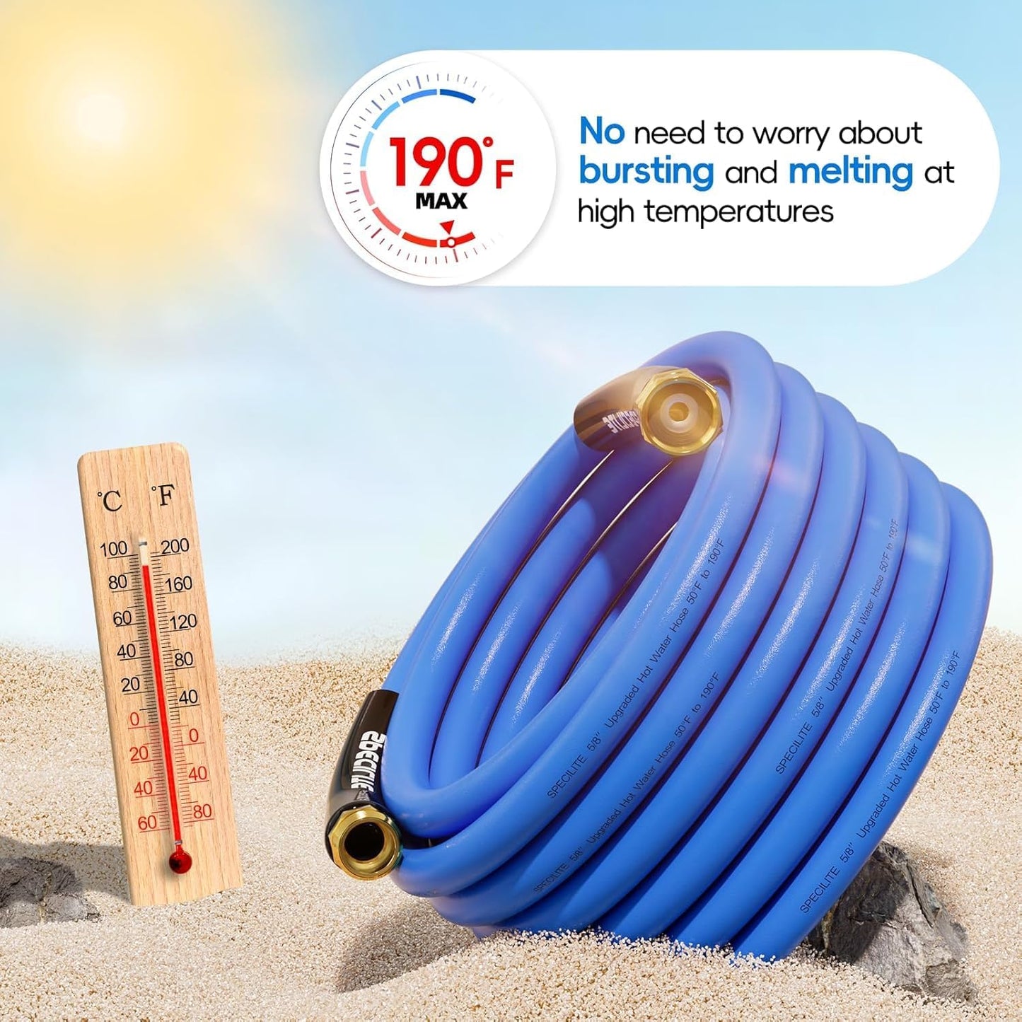 Hot/Cold Garden Water Hose 150 ftx 5/8 in, -50℉ To 190℉, Heavy Duty, Flexible, Burst 605 Psi, Lightweigh, Upgraded Rubber Pipe with 3/4" Brass Fittings For Backyard, Outdoor, Farm, Blue