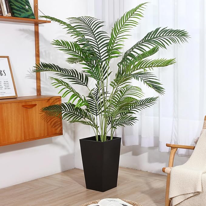 Fopamtri 6 Foot Artificial Areca Palm Tree UV Resistant Fake Palm Plant with 20 Trunks Potted Faux Tree for Indoor or Outdoor Decoration Silk Dypsis Lutescens Plants for Home Office