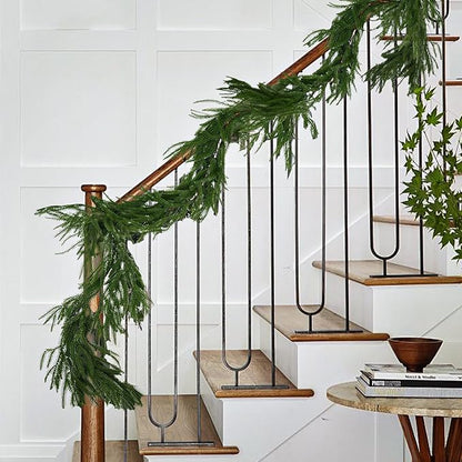 2Pcs 6FT Norfolk Pine Garland Christmas Dense Winter Pine Garland Green Artificial Faux Greenery Real Touch Garlands for Mantle, Wall, Table, Home Xmas Holiday Decor