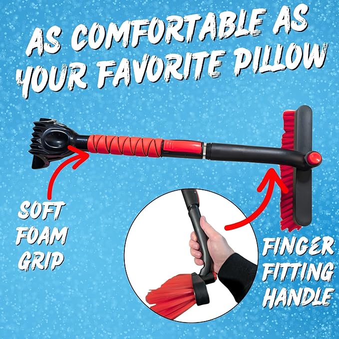 RevHeads Ice Scraper for Car Windshield with Snow Brush - Telescopic Handle to 28" - Brush End to Clear Snow, Chisel Side for Frost, Claw Side for ICY Chunks
