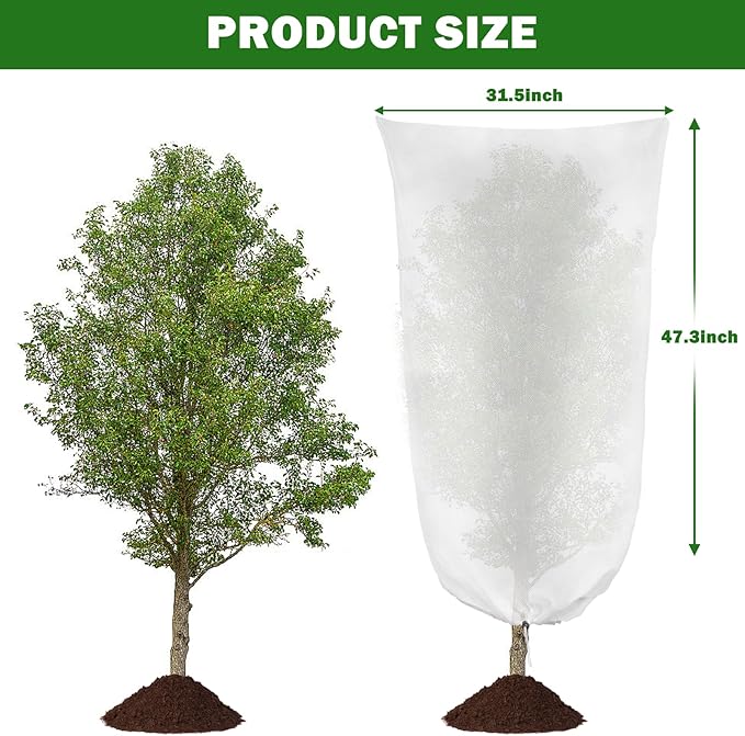 4 Pack Plant Covers Freeze Protection, 31.5" W x 47.3" H Winter Frost Protection Blankets Frost Cloth Plant Freeze Protection with Zipper Drawstring for Outdoor Plants (White)