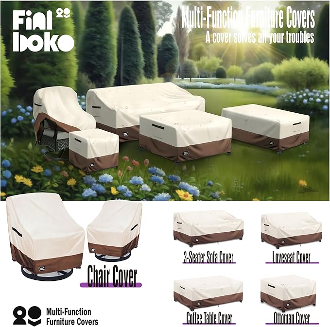 Patio Ottoman Cover,22"L x 22"W x 18"H Square Patio Dining Table Cover for Outdoor Furniture,100% Waterproof 600D Heavy Duty Outdoor Table Cover,Beige&Brow