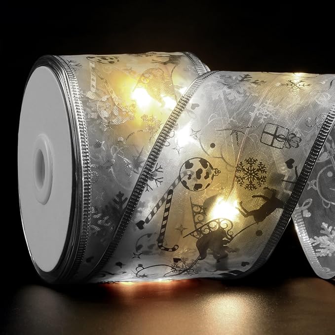 Christmas Decorations, 2.5Inch x 33Ft 100 Led Christmas Tree Ribbon Lights with Remote Control, Battery Operated & USB Powered 8 Lighting Modes Fairy String Lights with Timer for Xmas Decor