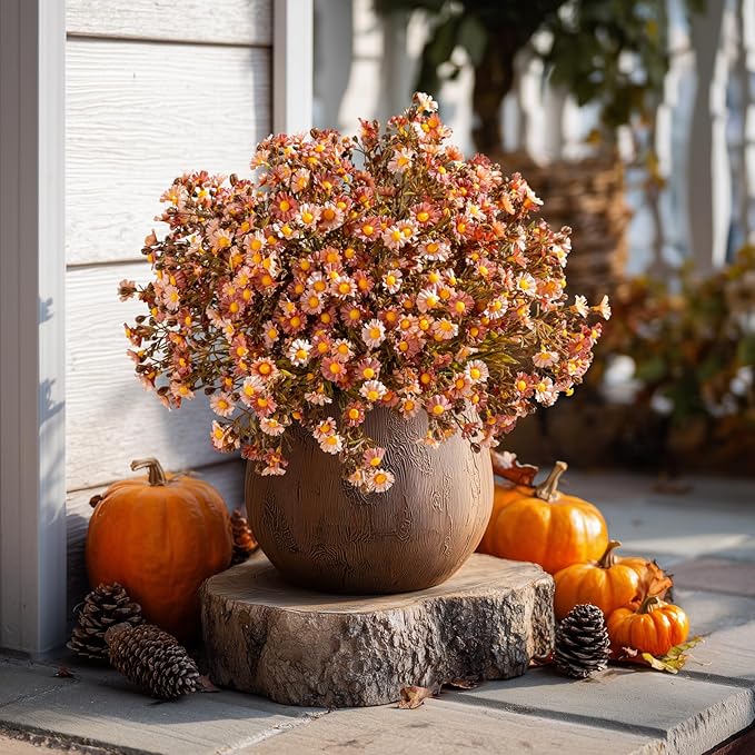 Artificial Daisy Flowers for Outdoor 16 Bundles Faux Daisy Flower UV Resistant No Fade Floral for Home Indoor Outside Garden Porch Window Box Balcony Yard Porch Fall Decor (Brown)