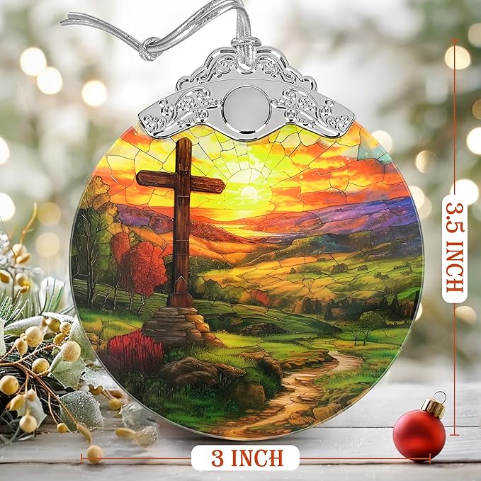 Christian Christmas Ornaments, 3" Stained Glass Christmas Decor, Cross Ornaments for Christmas Tree, Christmas Tree Decorations, Christian Gifts, Religious Gifts, Perfect for Tree, Window, Home Decor