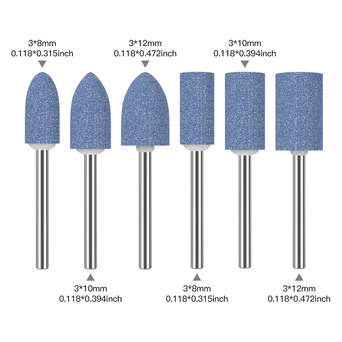 HUHAO 6Pcs Rotary Grinding Stone- 3mm Shank Assorted Shape Abrasive Stone Mounted Grinding Point Sharpening Bits for Rotary Tool Drill, Grinding, Polishing