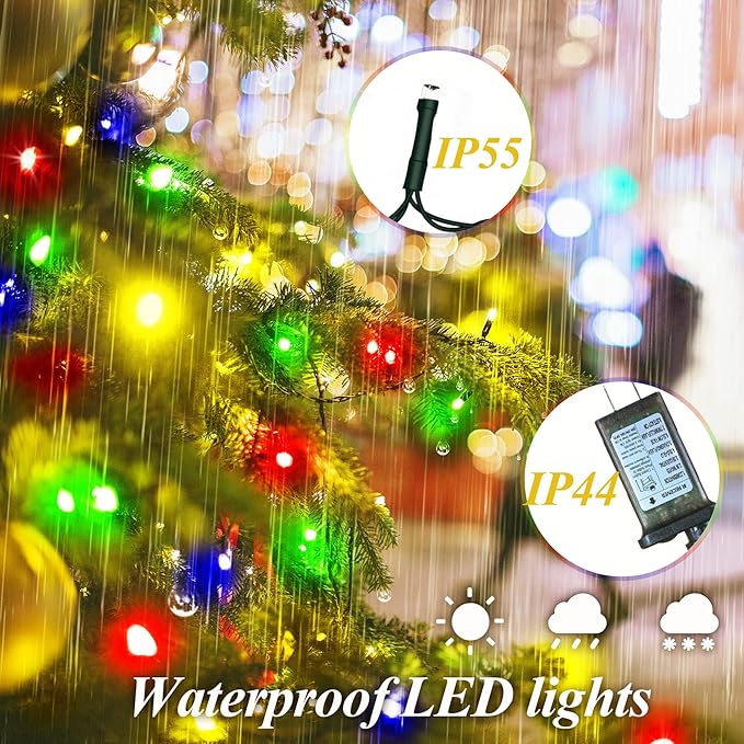 aneeway 400 LED Christmas Tree Lights, Christmas Lights with 8 Light Modes & Memory Function, 6.6FT x 16 String Light with Timing Function & Remote Control for Xmas Ornaments - Multicolor