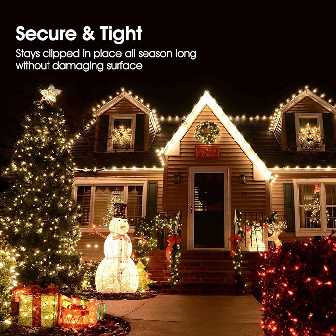 C9 LED Christmas Lights Outdoor, 68 Feet 100 LED Strawberry String Lights With 100 Spring Clamps, Waterproof Commercial Grade Extendable for Outside Roofline Patio Home Xmas Decoration, Warm White