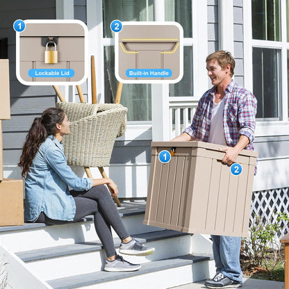 50 Gallon Waterproof Outdoor Storage Box,Resin Deck Box,Lockable Outside Storage Box Container for Patio Furniure,Garden Tools (50 Gallon,Grey)