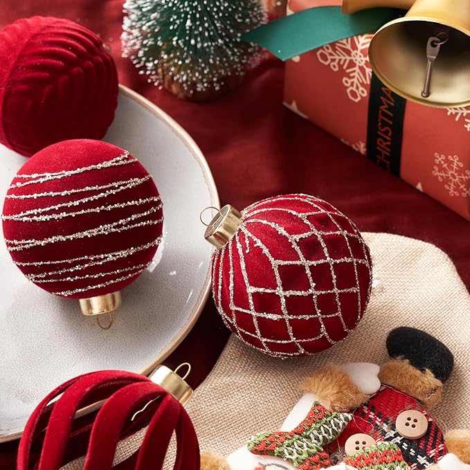 Christmas Ball Ornaments, Red Xmas Decor, 12-Pcs Hand-Painted Shatterproof Decor Set, Multi-Color Christmas Tree Decorations, Perfect for Holiday Decor